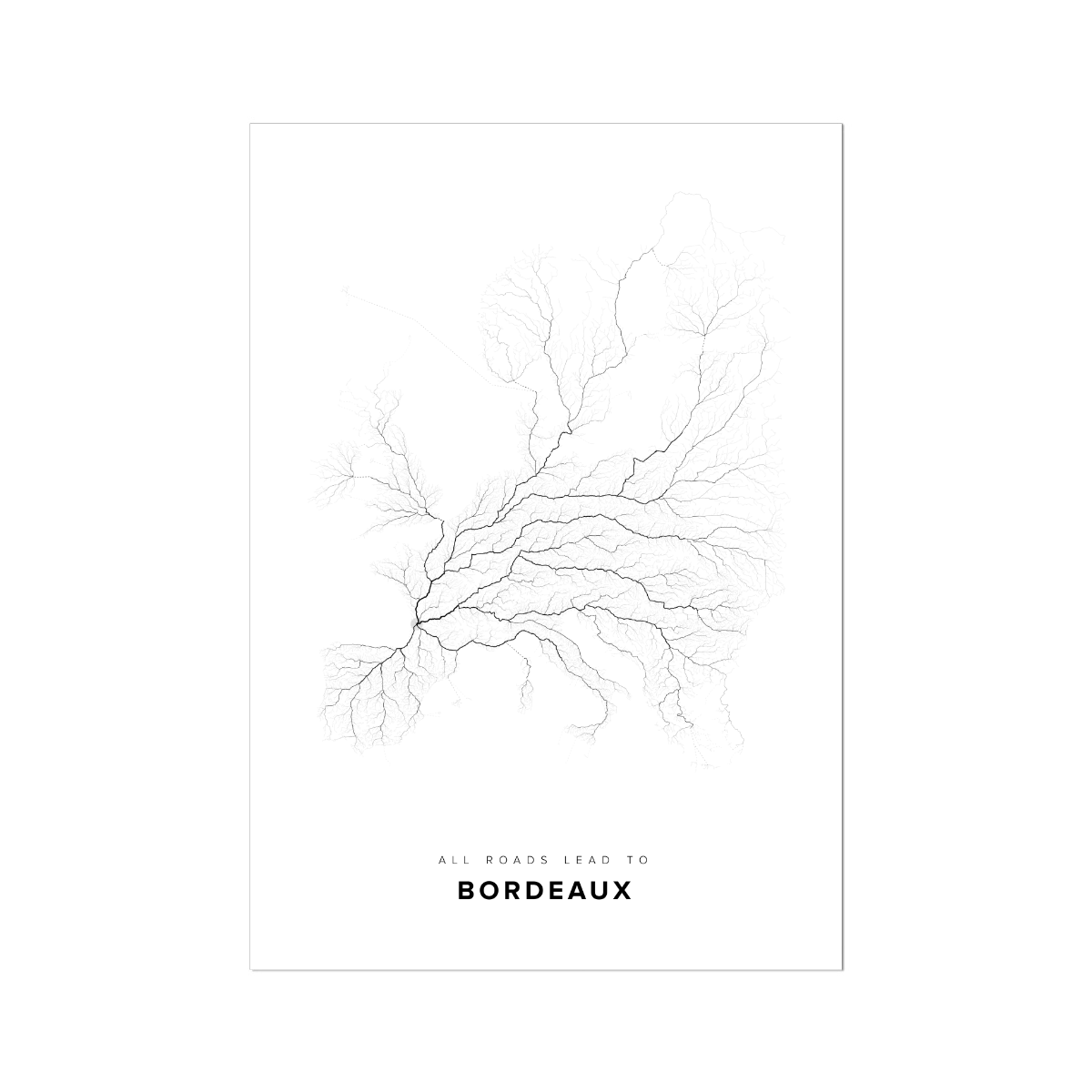 All roads lead to Bordeaux (France) Fine Art Map Print