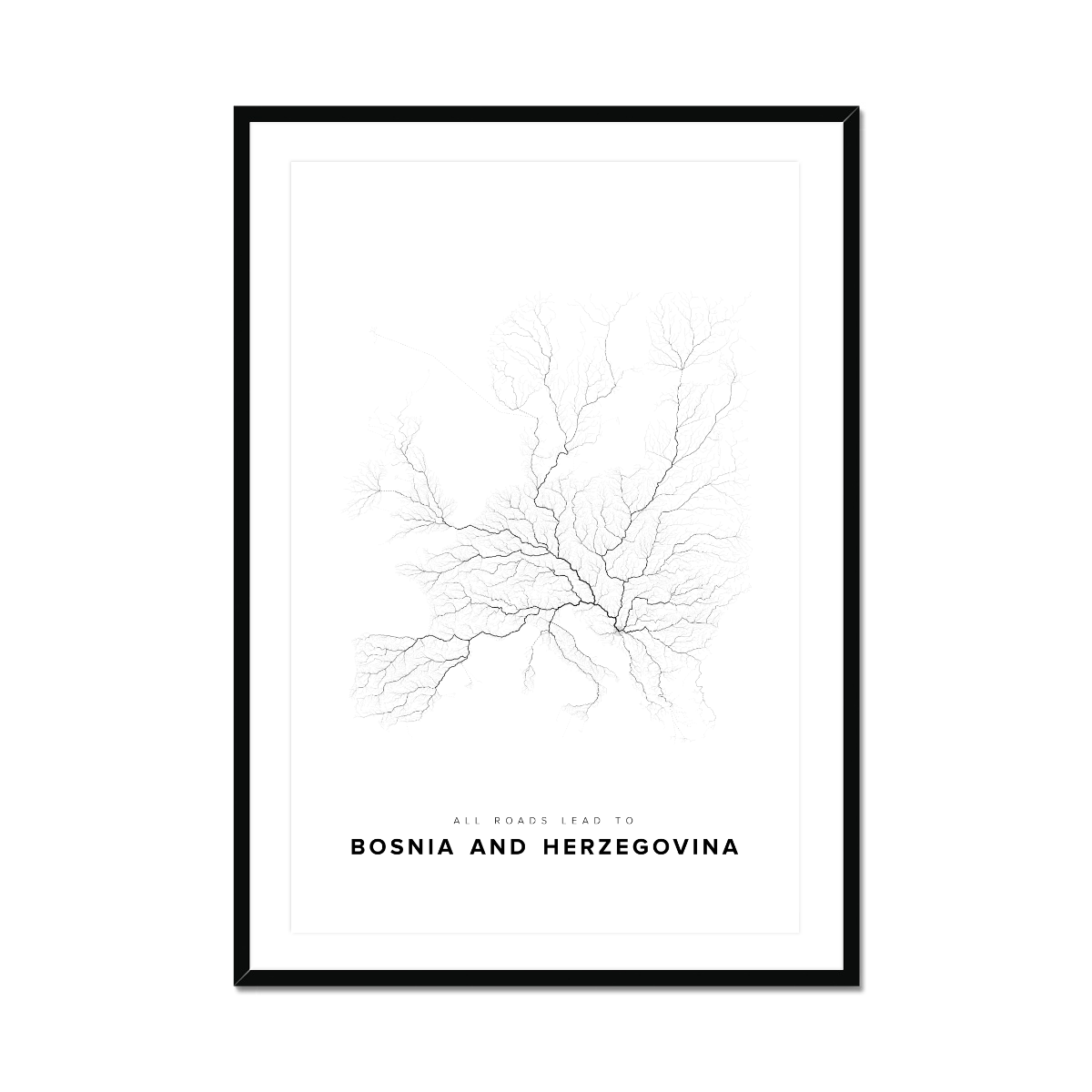 All roads lead to Bosnia and Herzegovina Fine Art Map Print