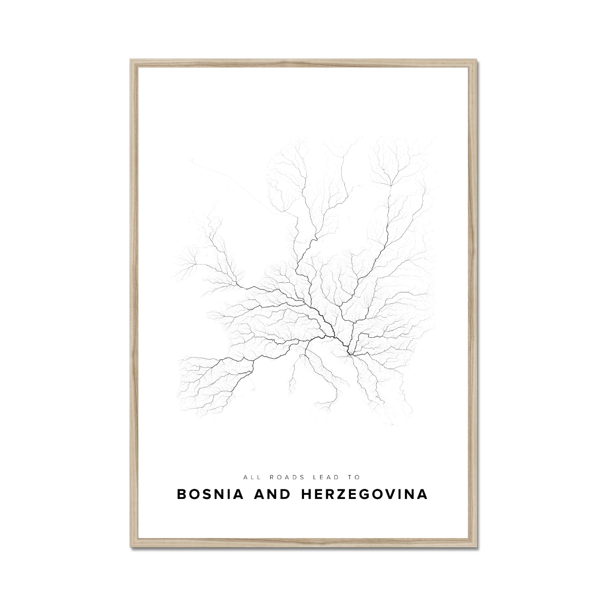 All roads lead to Bosnia and Herzegovina Fine Art Map Print