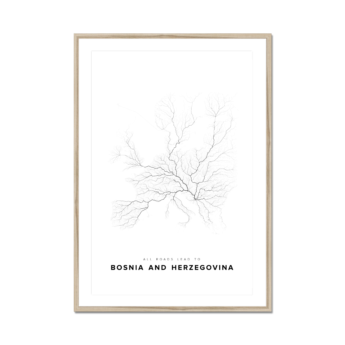 All roads lead to Bosnia and Herzegovina Fine Art Map Print