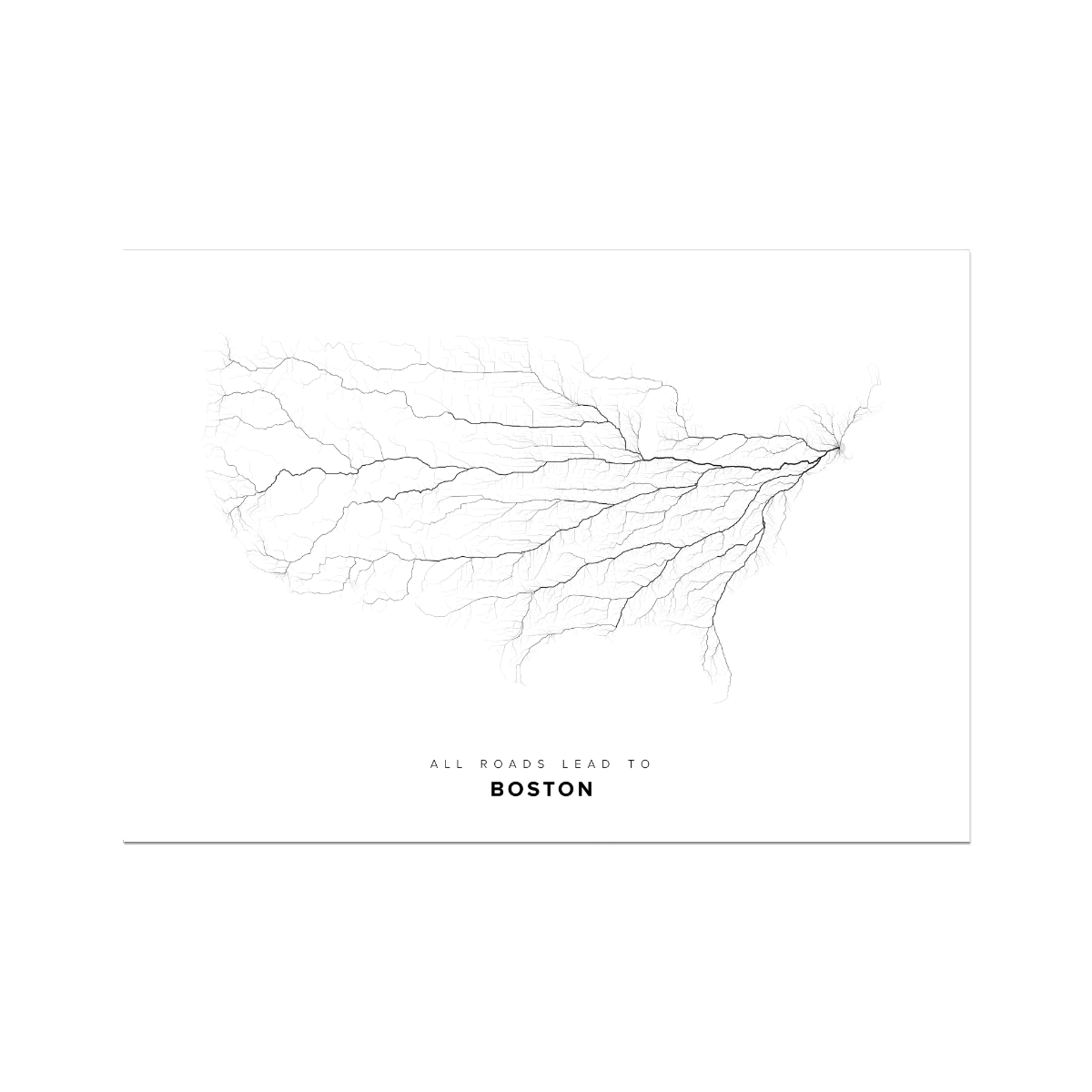 All roads lead to Boston (United States of America) Fine Art Map Print