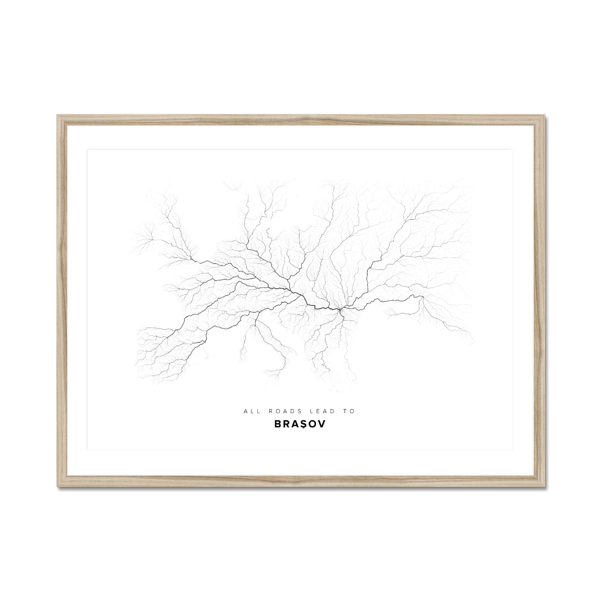 All roads lead to Braşov (Romania) Fine Art Map Print