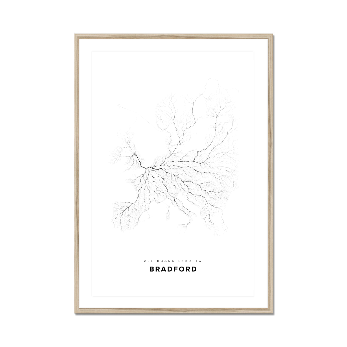 All roads lead to Bradford (United Kingdom of Great Britain and Northern Ireland) Fine Art Map Print