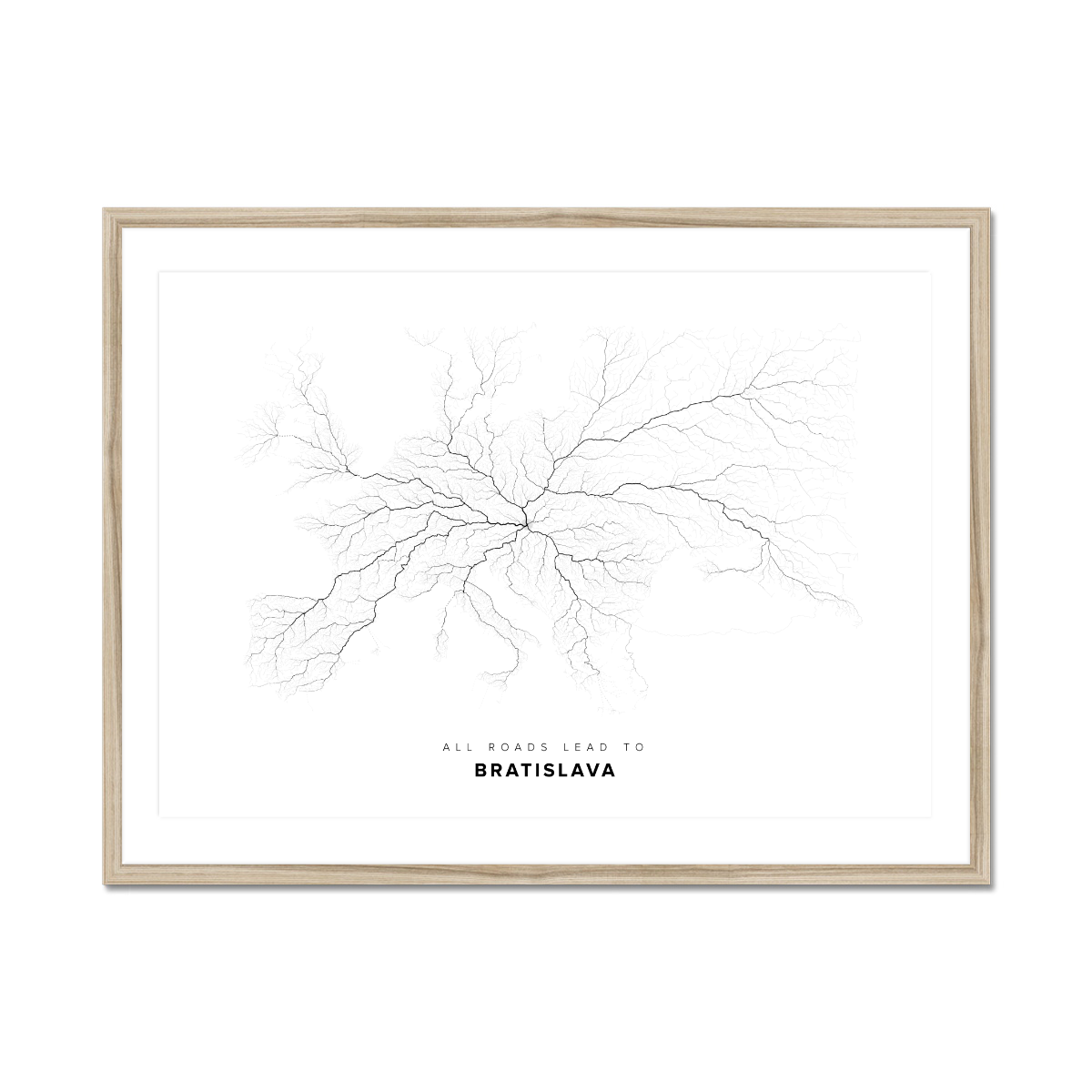All roads lead to Bratislava (Slovakia) Fine Art Map Print