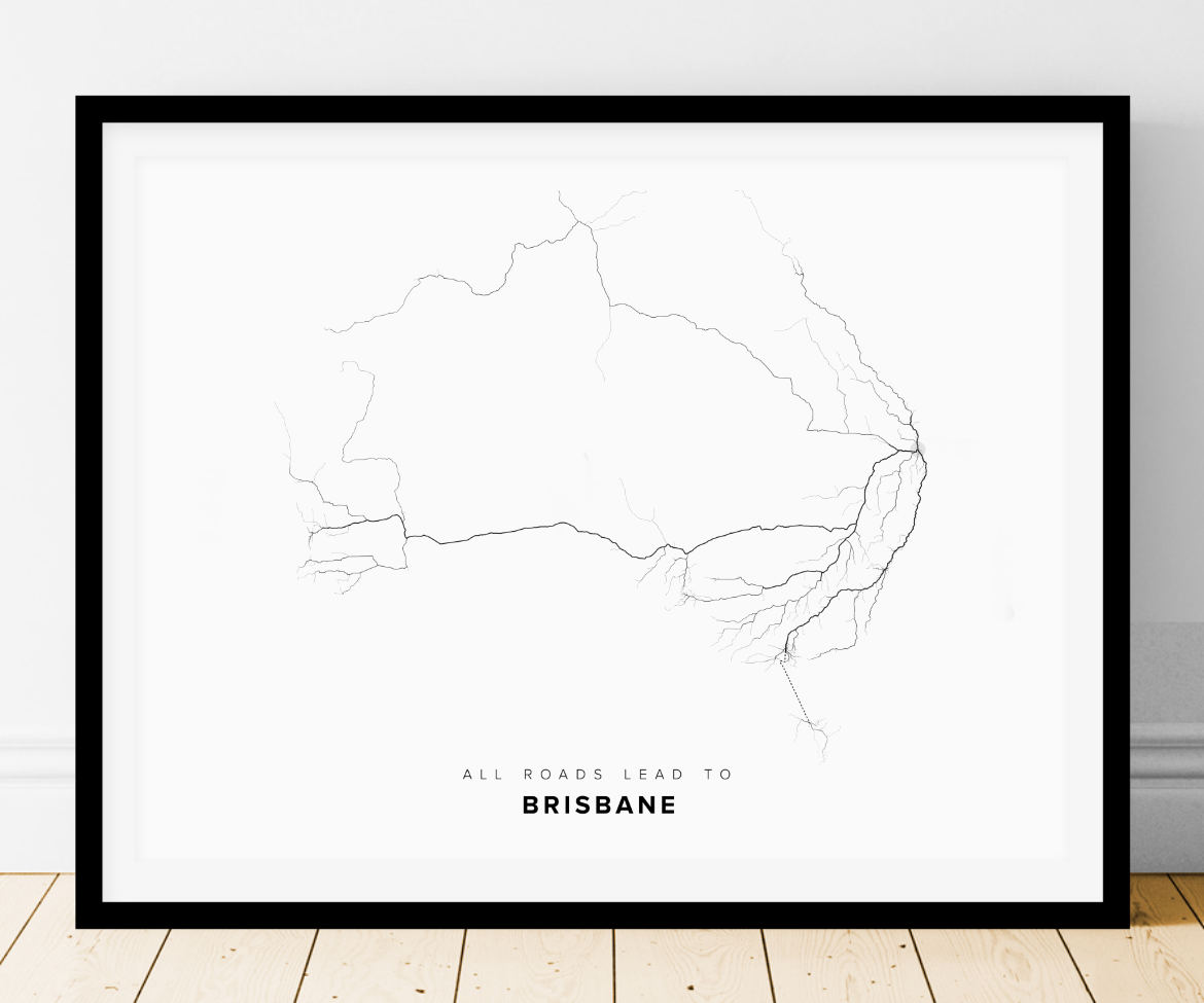 All roads lead to Brisbane (Australia) Fine Art Map Print