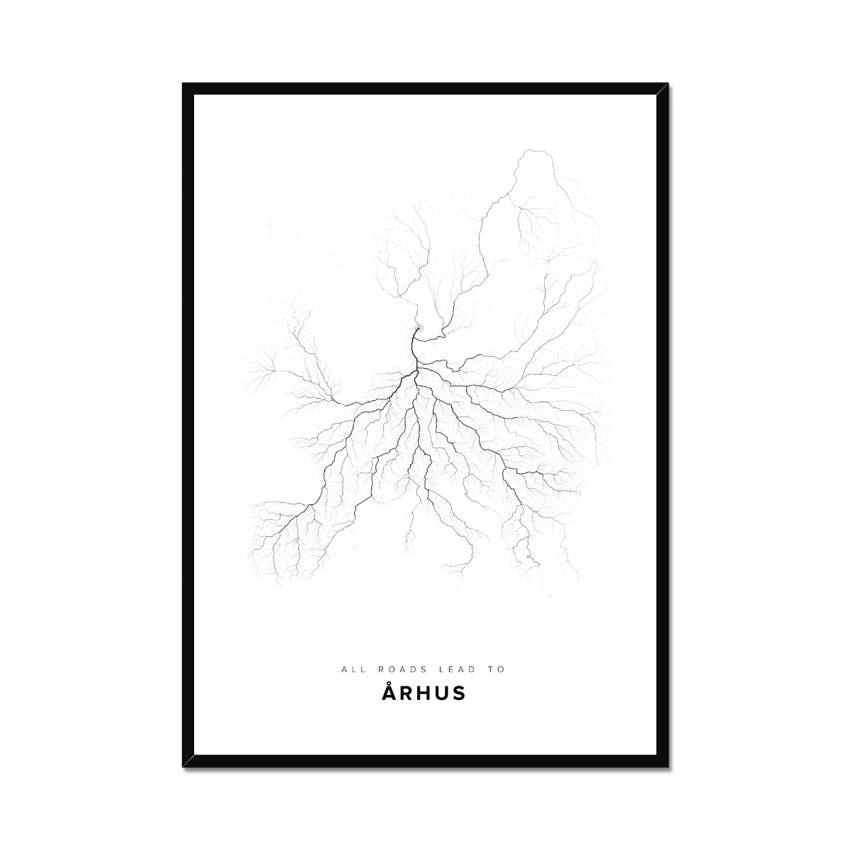All roads lead to Århus (Denmark) Fine Art Map Print