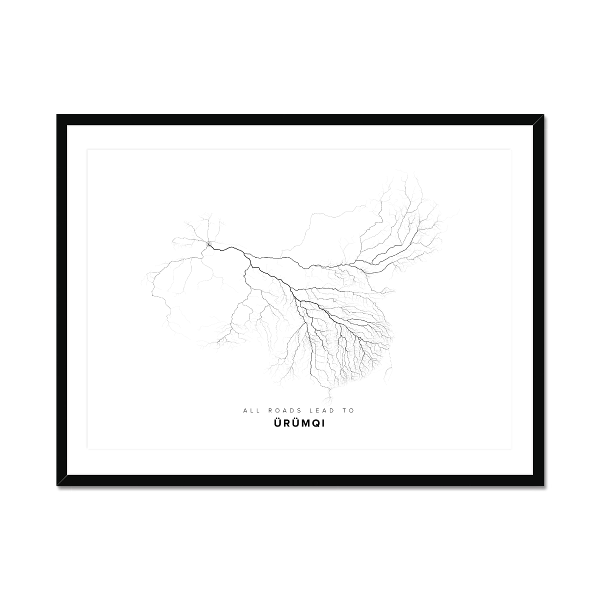 All roads lead to Ürümqi (China) Fine Art Map Print