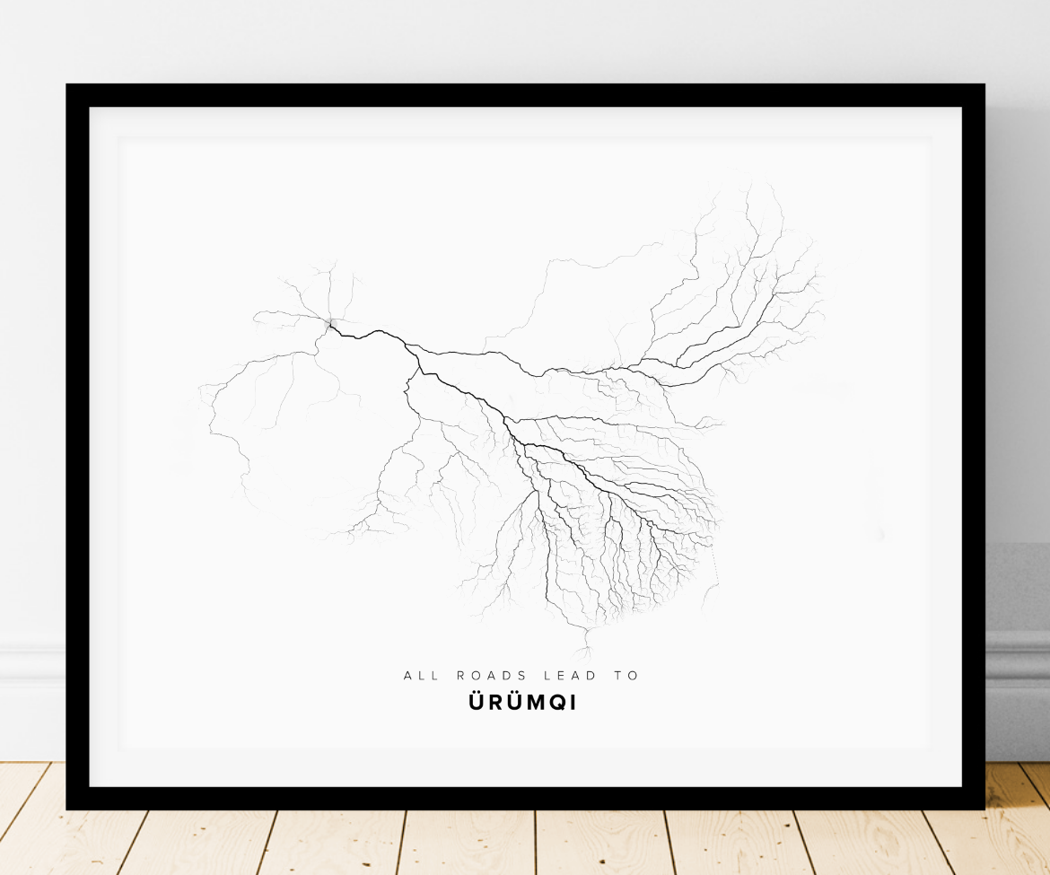 All roads lead to Ürümqi (China) Fine Art Map Print