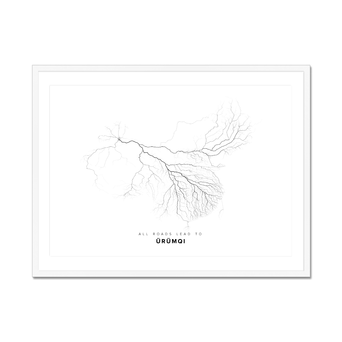 All roads lead to Ürümqi (China) Fine Art Map Print