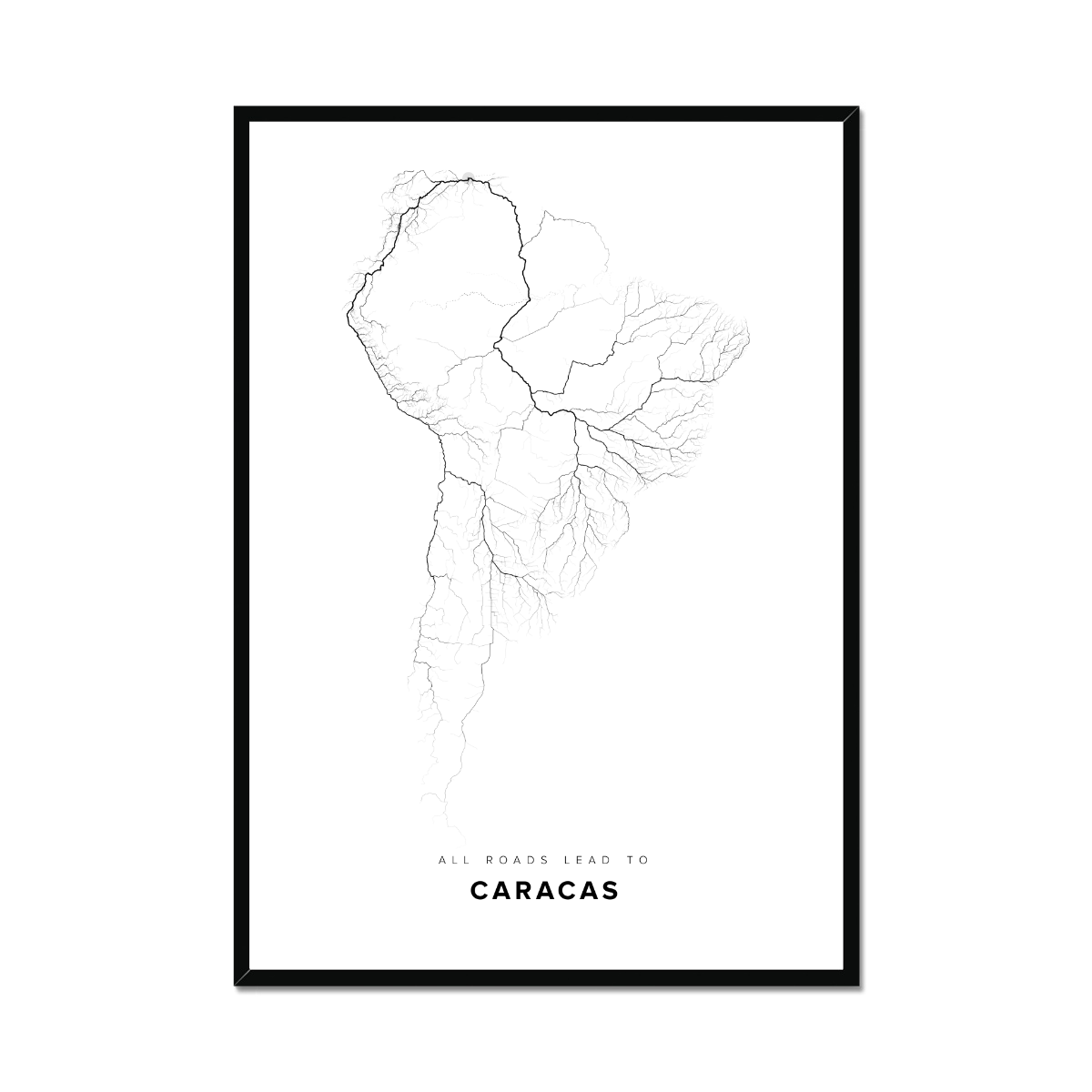 All roads lead to Caracas (Venezuela (Bolivarian Republic of)) Fine Art Map Print