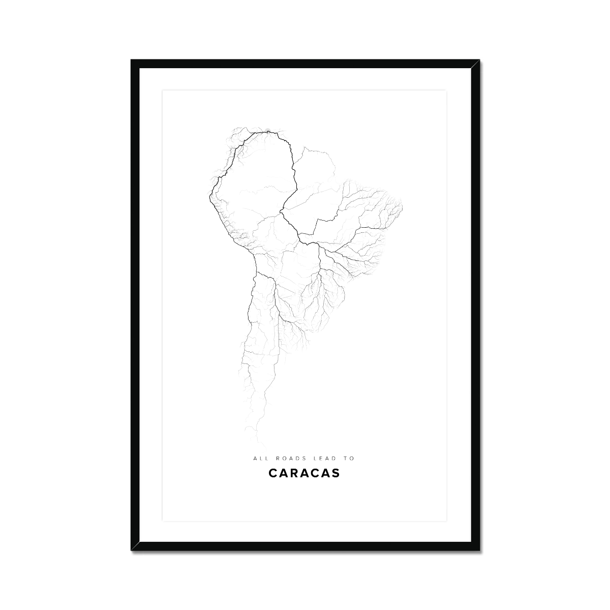 All roads lead to Caracas (Venezuela (Bolivarian Republic of)) Fine Art Map Print