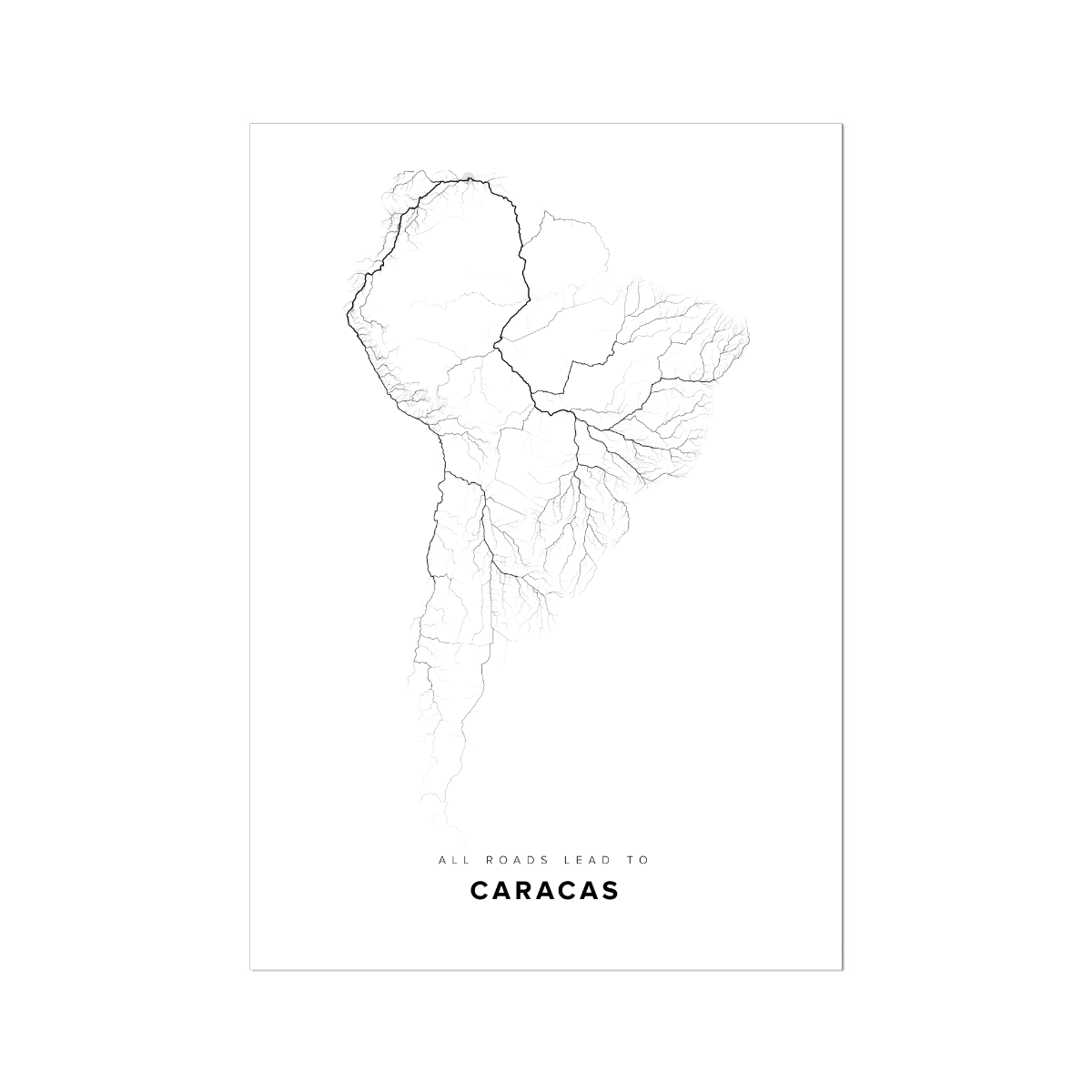 All roads lead to Caracas (Venezuela (Bolivarian Republic of)) Fine Art Map Print