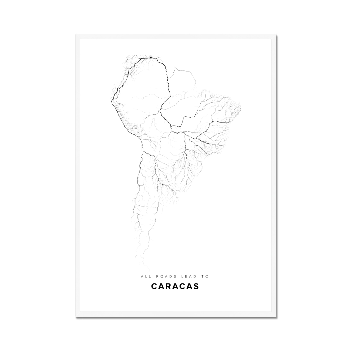 All roads lead to Caracas (Venezuela (Bolivarian Republic of)) Fine Art Map Print