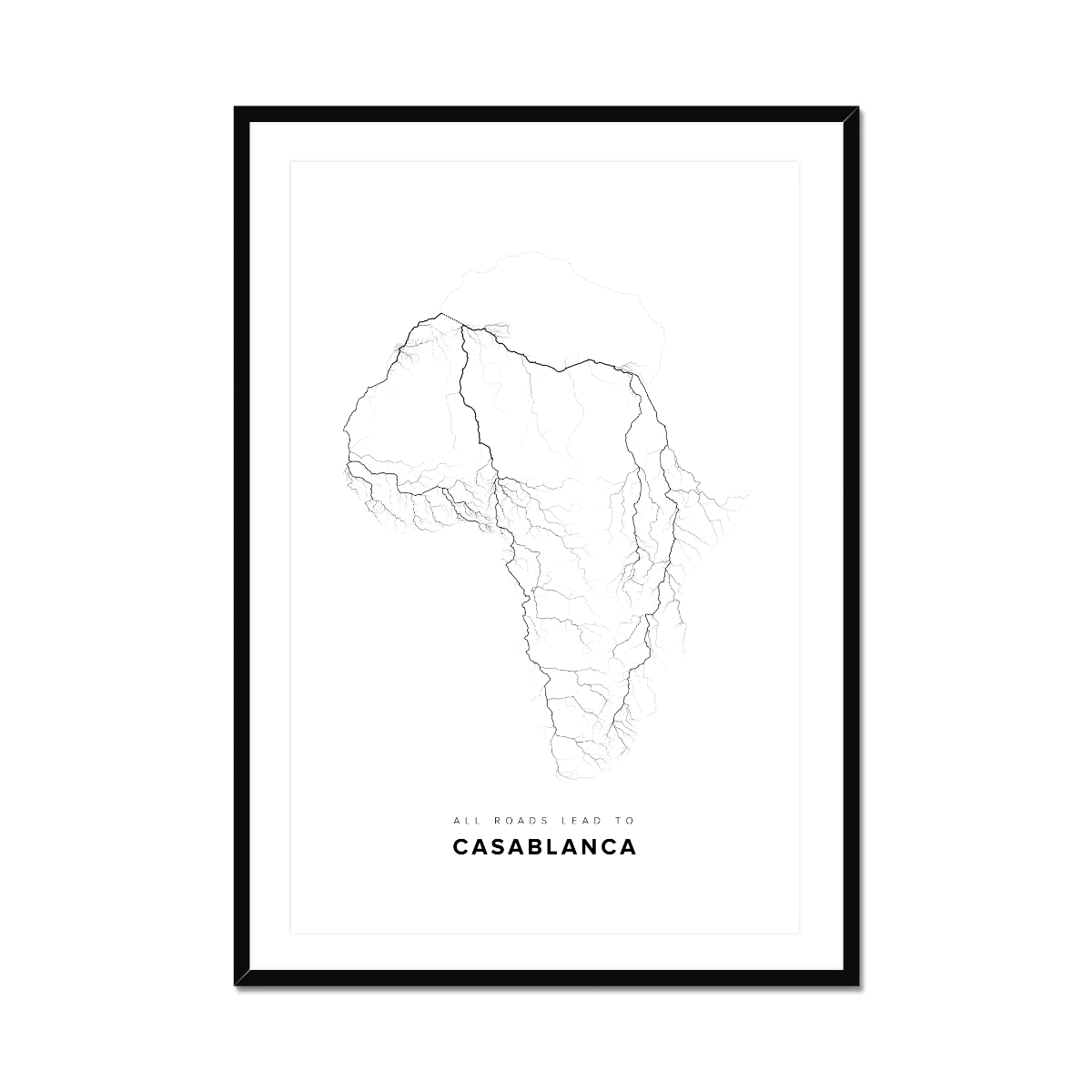 All roads lead to Casablanca (Morocco) Fine Art Map Print