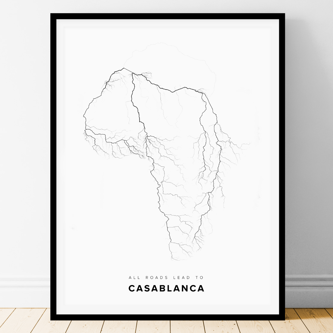 All roads lead to Casablanca (Morocco) Fine Art Map Print