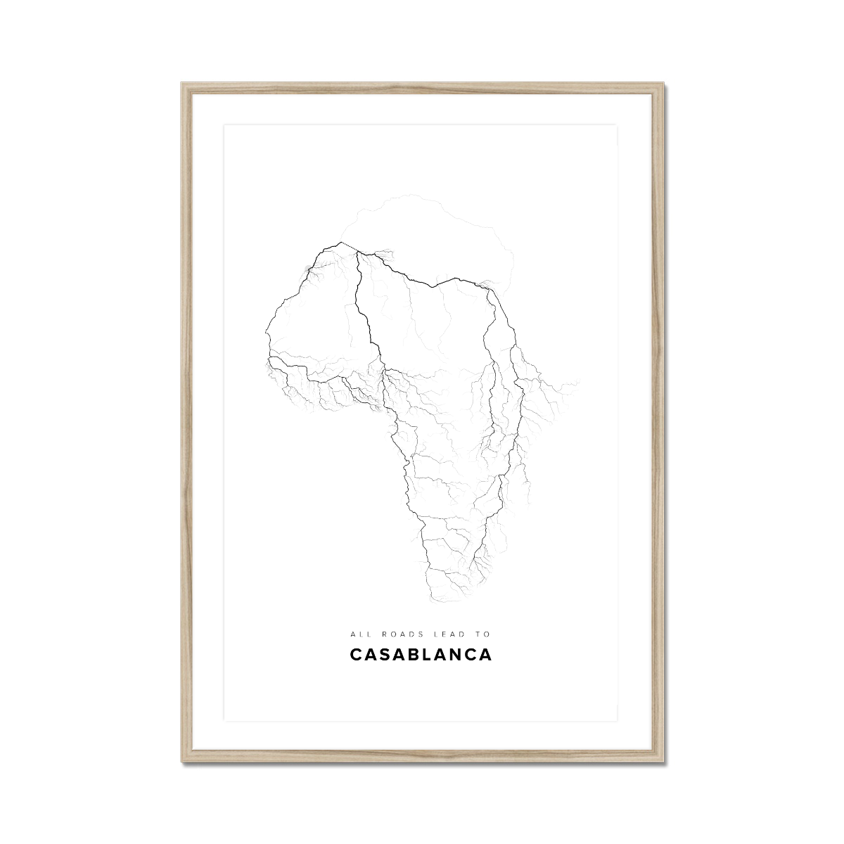 All roads lead to Casablanca (Morocco) Fine Art Map Print