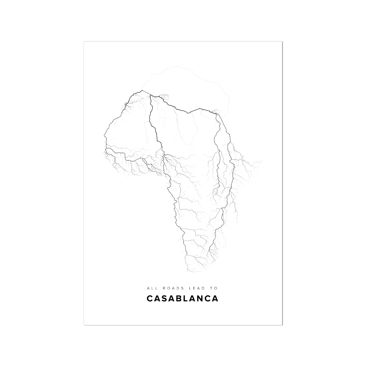 All roads lead to Casablanca (Morocco) Fine Art Map Print