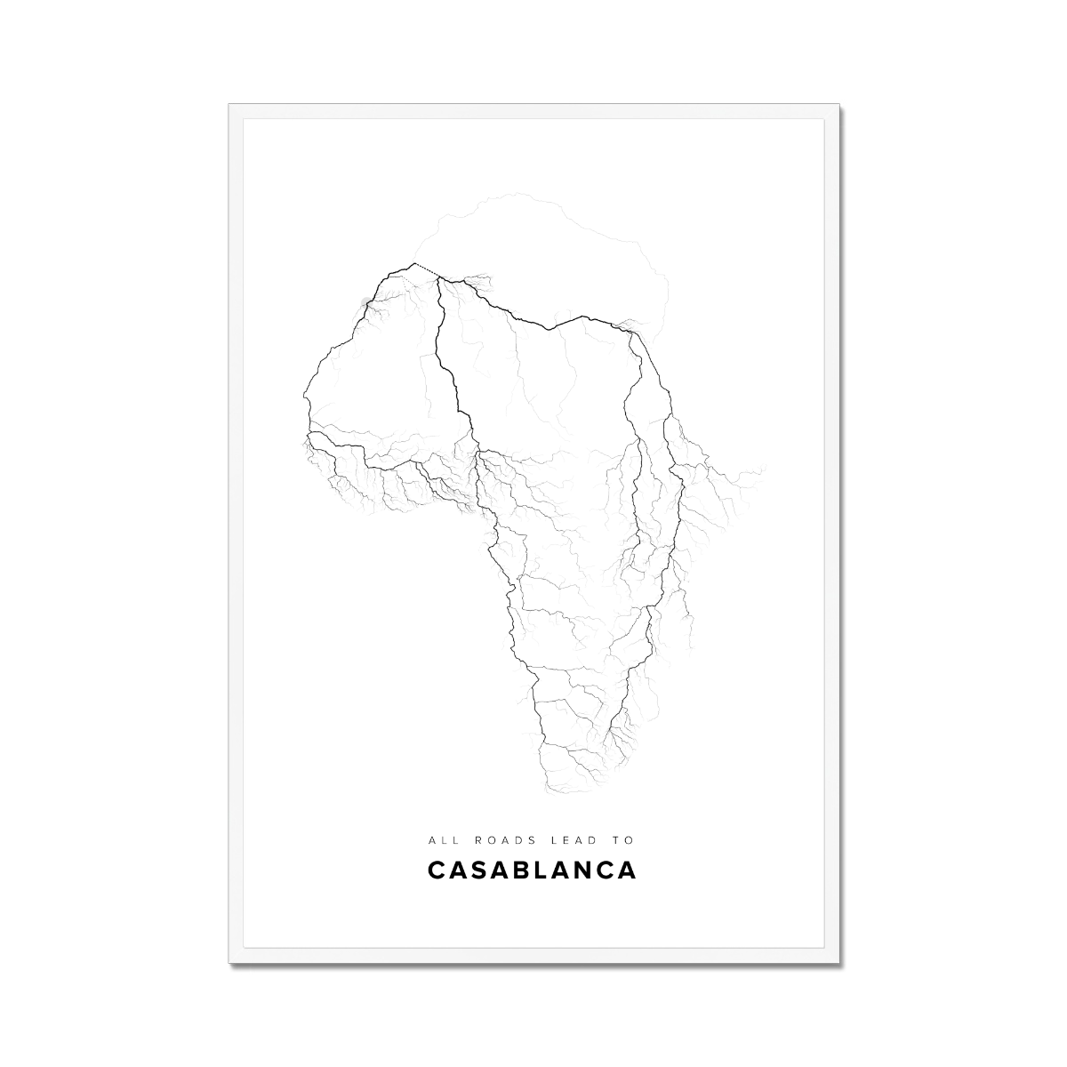 All roads lead to Casablanca (Morocco) Fine Art Map Print