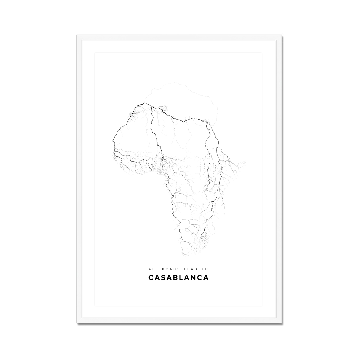 All roads lead to Casablanca (Morocco) Fine Art Map Print