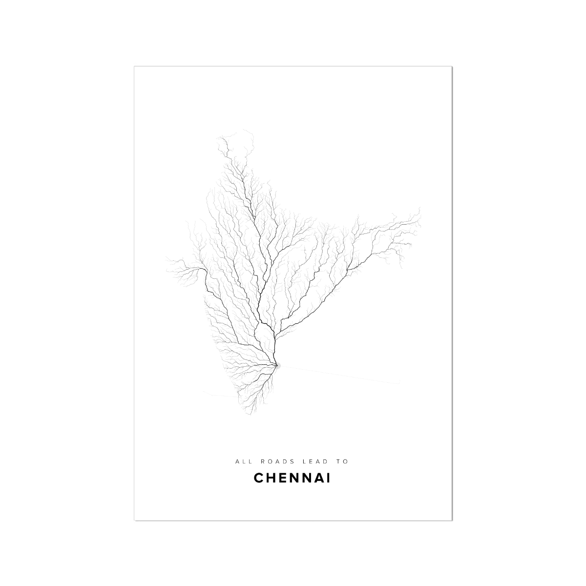 All roads lead to Chennai (India) Fine Art Map Print