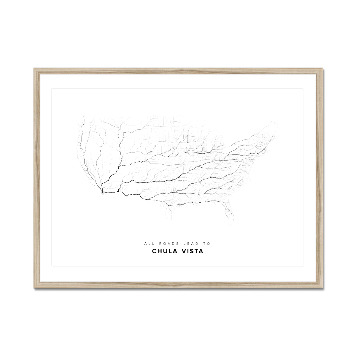 All roads lead to Chula Vista (United States of America) Fine Art Map Print