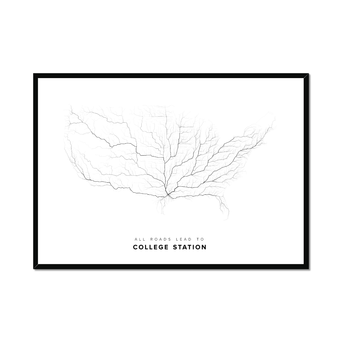 All roads lead to College Station (United States of America) Fine Art Map Print