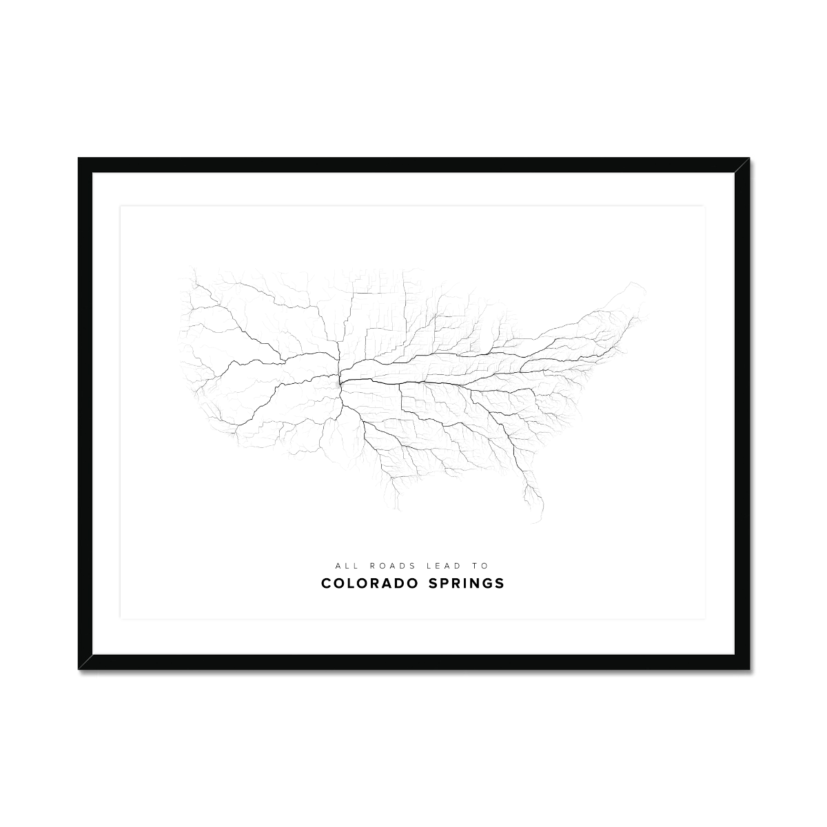 All roads lead to Colorado Springs (United States of America) Fine Art Map Print