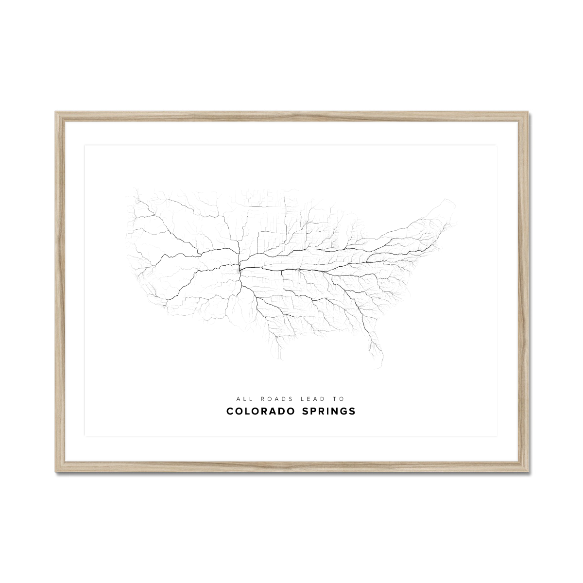 All roads lead to Colorado Springs (United States of America) Fine Art Map Print