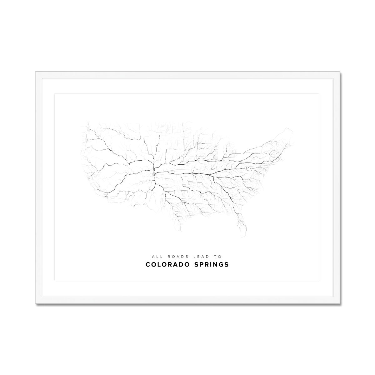 All roads lead to Colorado Springs (United States of America) Fine Art Map Print