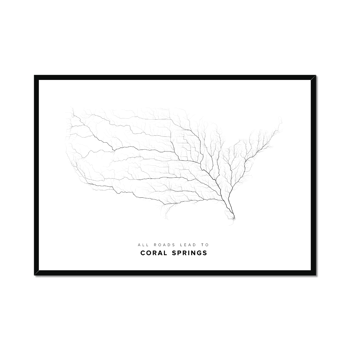 All roads lead to Coral Springs (United States of America) Fine Art Map Print