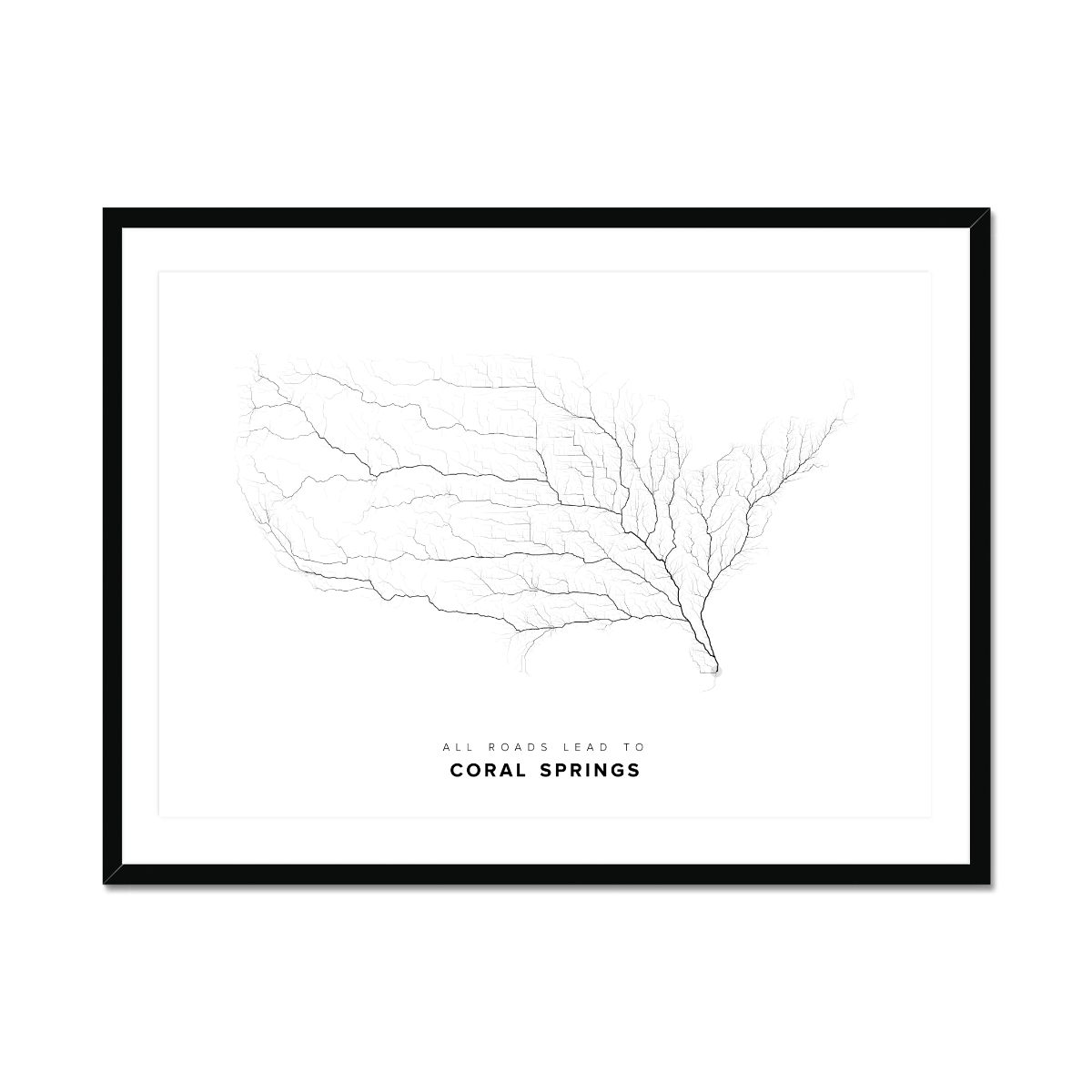 All roads lead to Coral Springs (United States of America) Fine Art Map Print