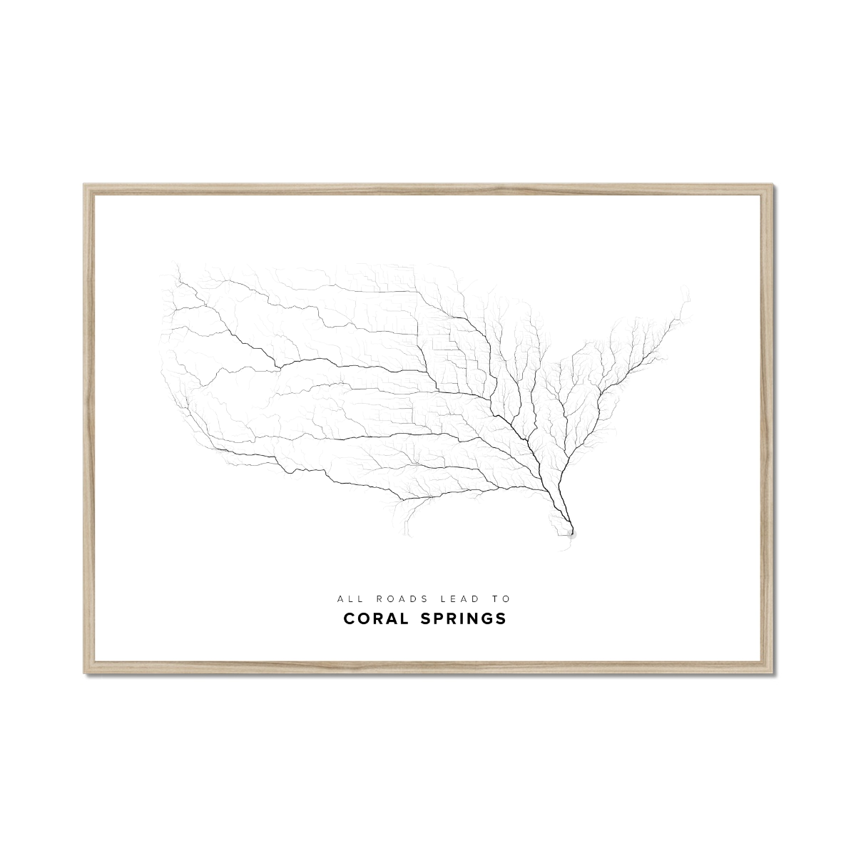 All roads lead to Coral Springs (United States of America) Fine Art Map Print