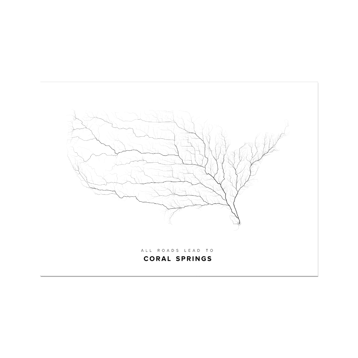 All roads lead to Coral Springs (United States of America) Fine Art Map Print