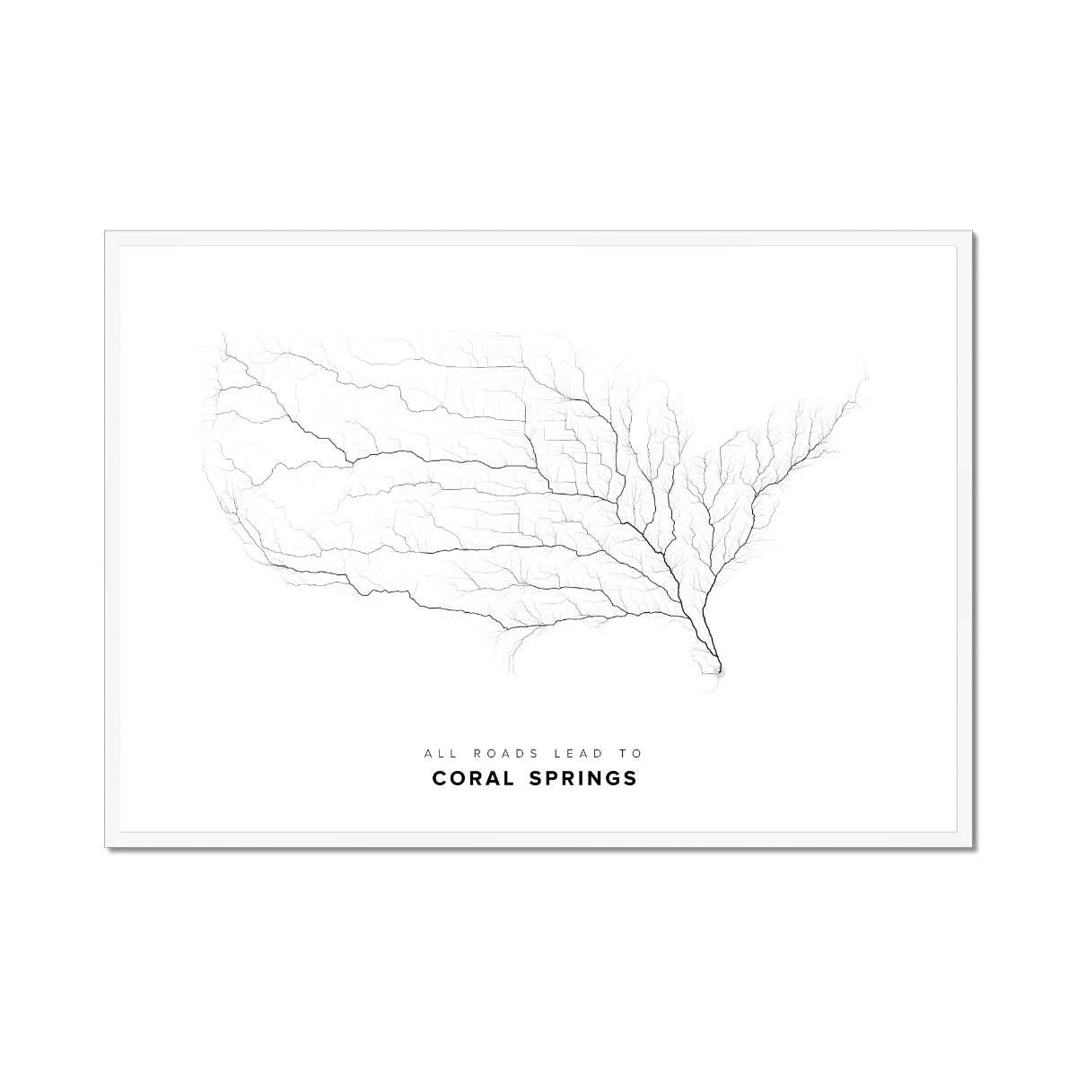 All roads lead to Coral Springs (United States of America) Fine Art Map Print