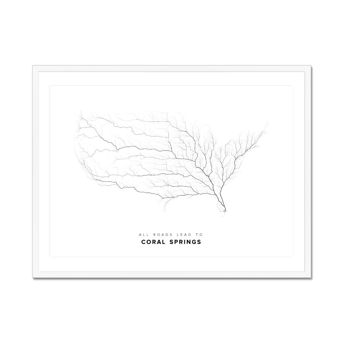All roads lead to Coral Springs (United States of America) Fine Art Map Print