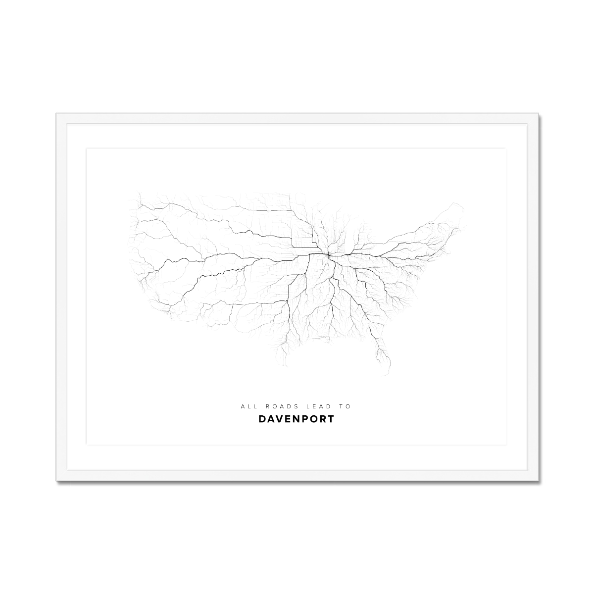 All roads lead to Davenport (United States of America) Fine Art Map Print
