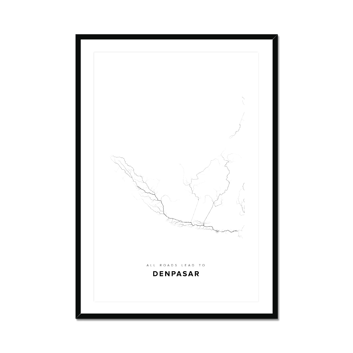 All roads lead to Denpasar (Indonesia) Fine Art Map Print