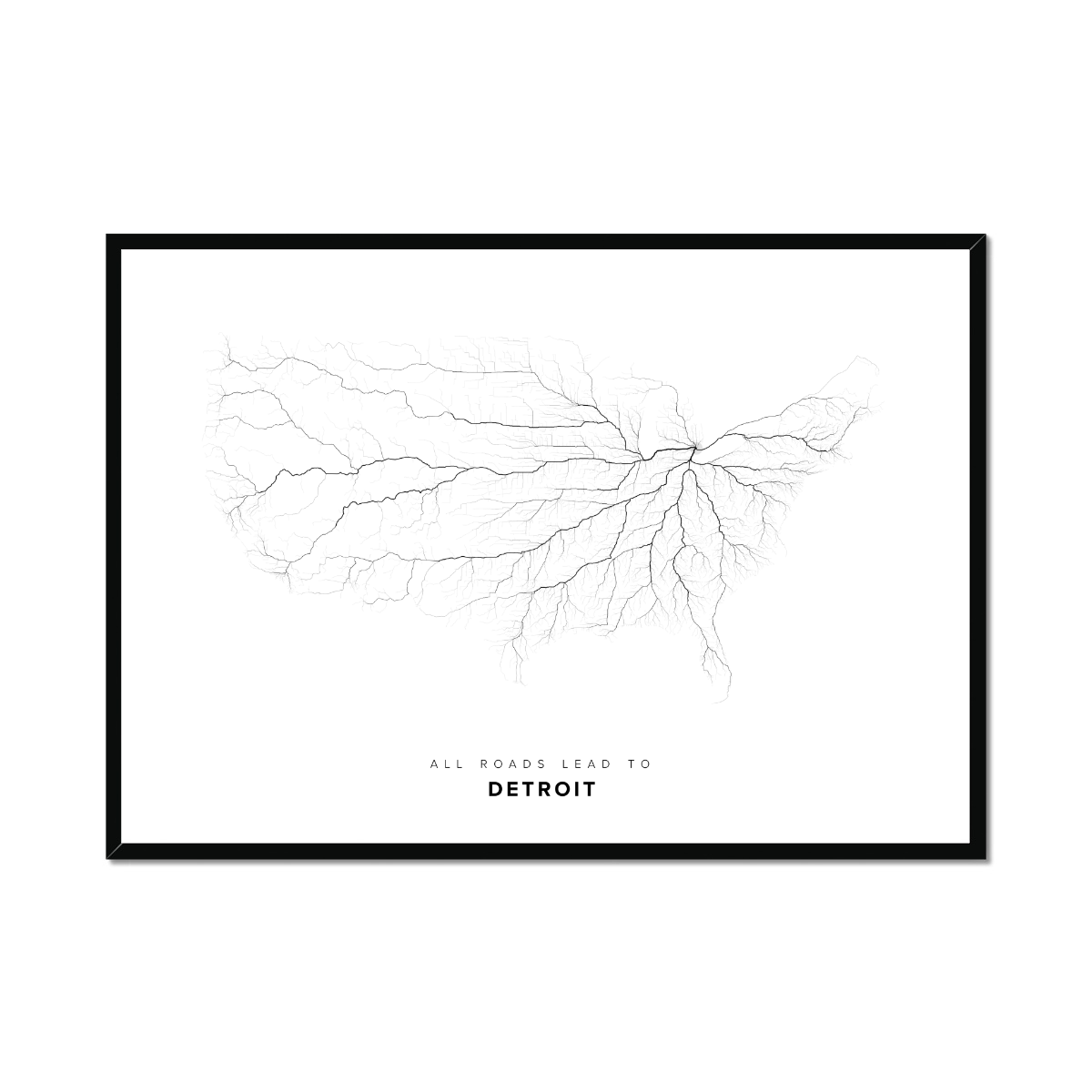 All roads lead to Detroit (United States of America) Fine Art Map Print