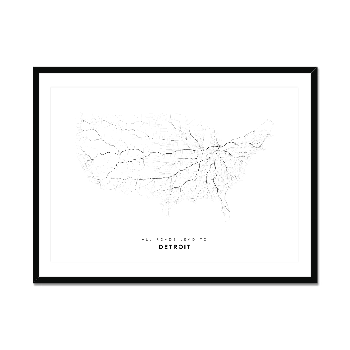 All roads lead to Detroit (United States of America) Fine Art Map Print