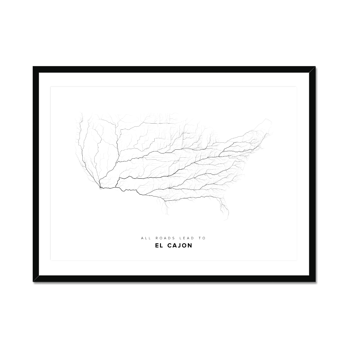 All roads lead to El Cajon (United States of America) Fine Art Map Print