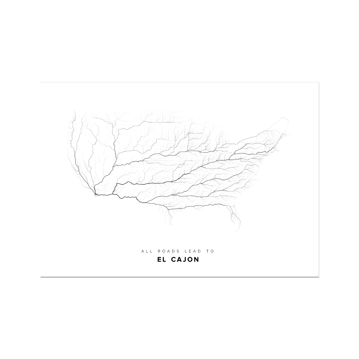 All roads lead to El Cajon (United States of America) Fine Art Map Print