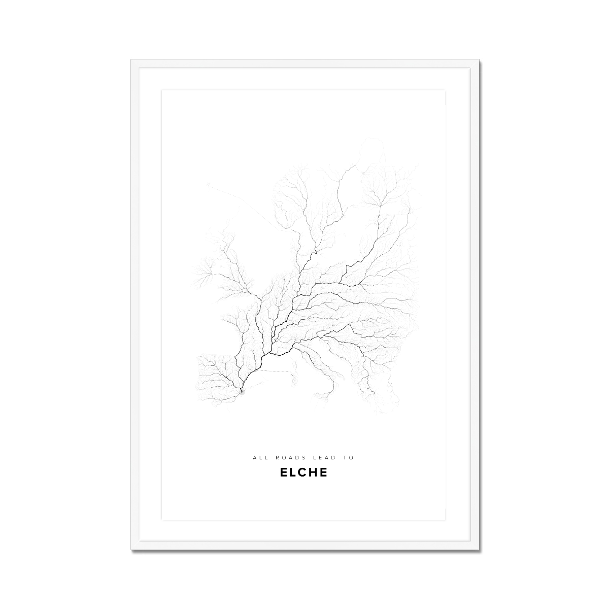 All roads lead to Elche (Spain) Fine Art Map Print