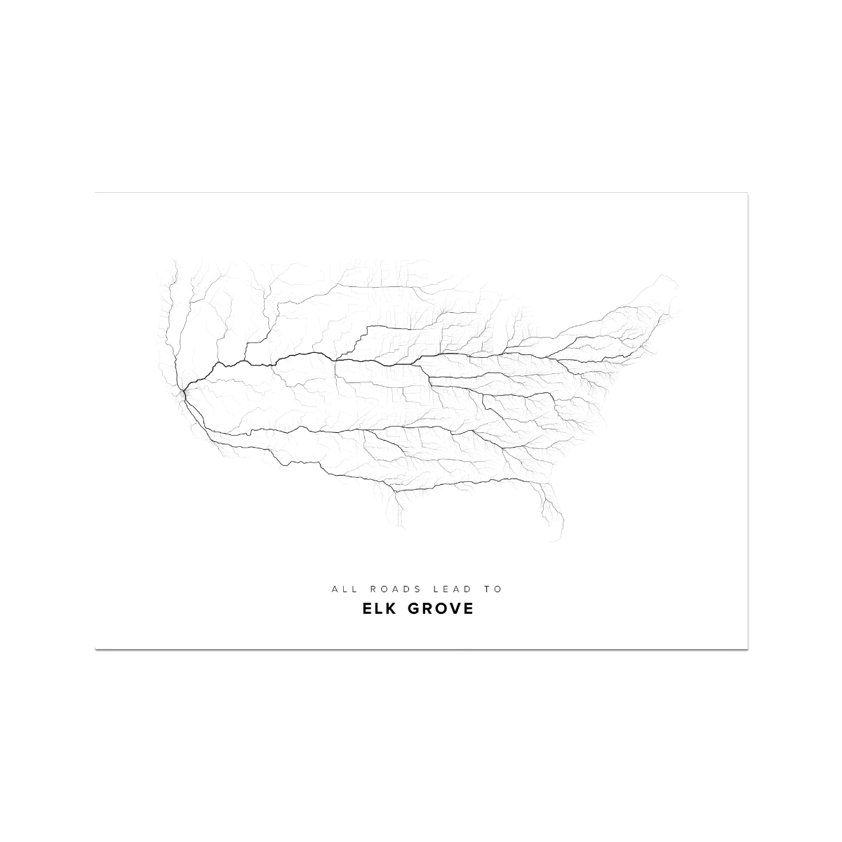 All roads lead to Elk Grove (United States of America) Fine Art Map Print