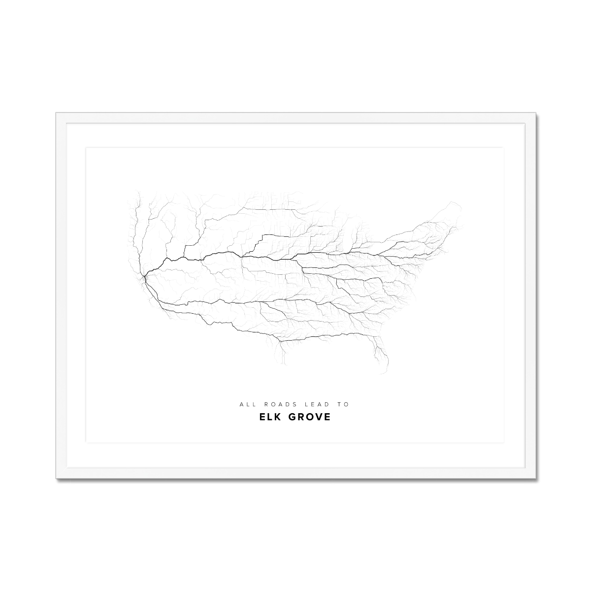 All roads lead to Elk Grove (United States of America) Fine Art Map Print