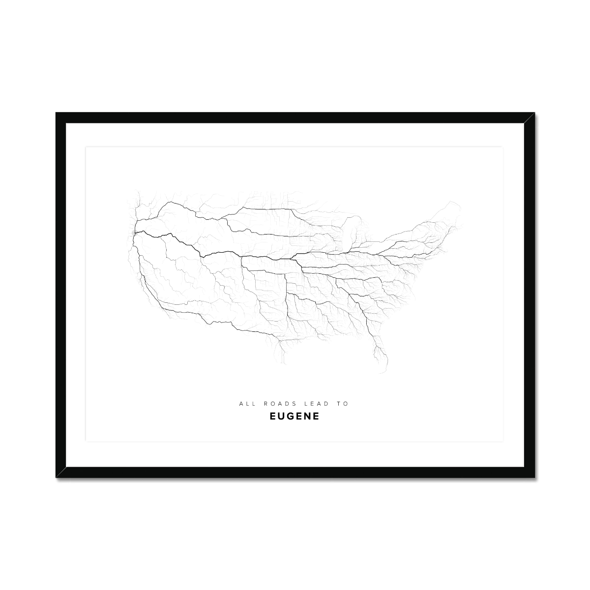 All roads lead to Eugene (United States of America) Fine Art Map Print