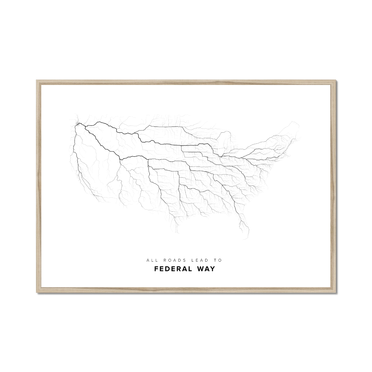 All roads lead to Federal Way (United States of America) Fine Art Map Print