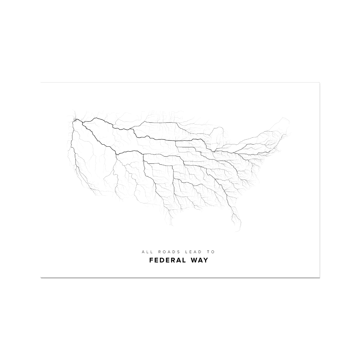 All roads lead to Federal Way (United States of America) Fine Art Map Print