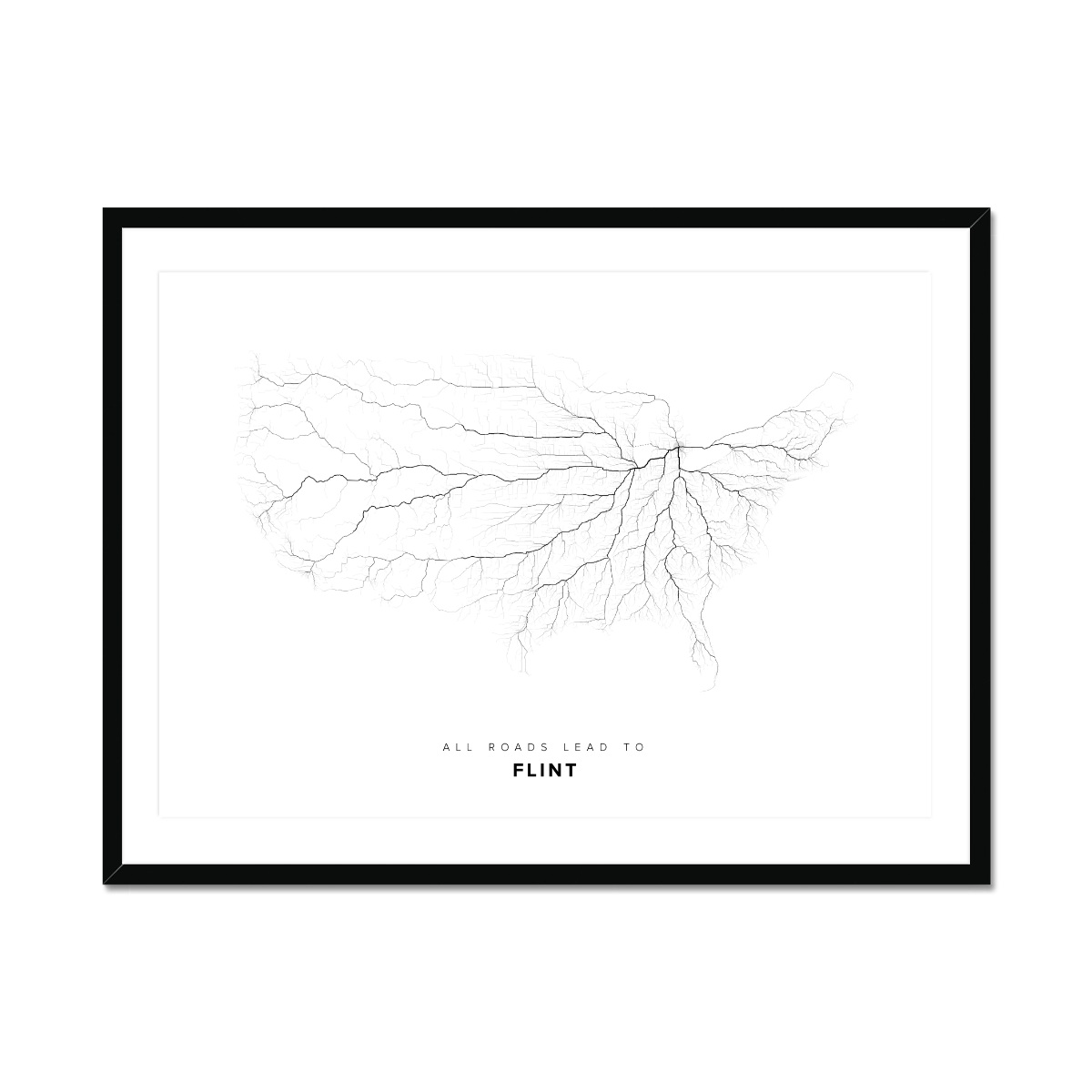 All roads lead to Flint (United States of America) Fine Art Map Print