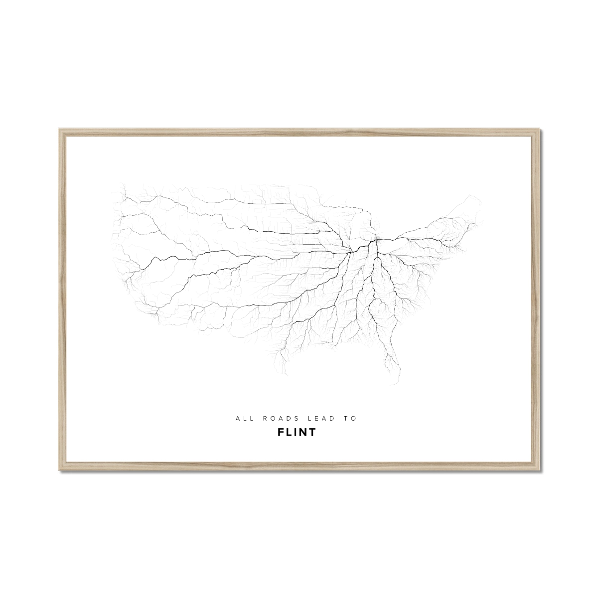 All roads lead to Flint (United States of America) Fine Art Map Print