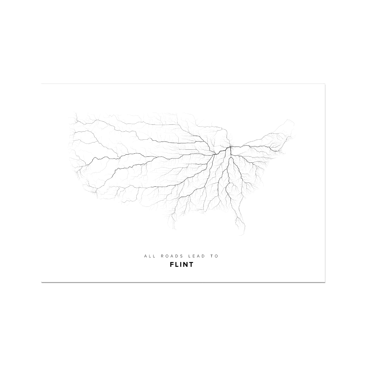 All roads lead to Flint (United States of America) Fine Art Map Print